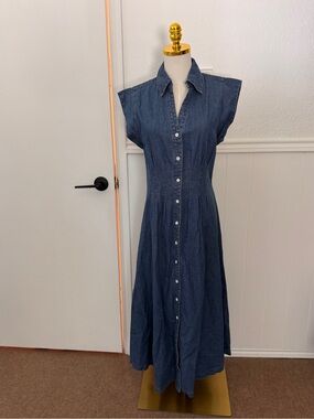 Olivaceous Dark Blue Button-Front Maxi Dress